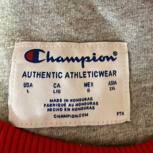 Champion Red Crew Neck Logo Fleece Spell Out Oversized Pullover Sweatshirt Sz L - Picture 4 of 5